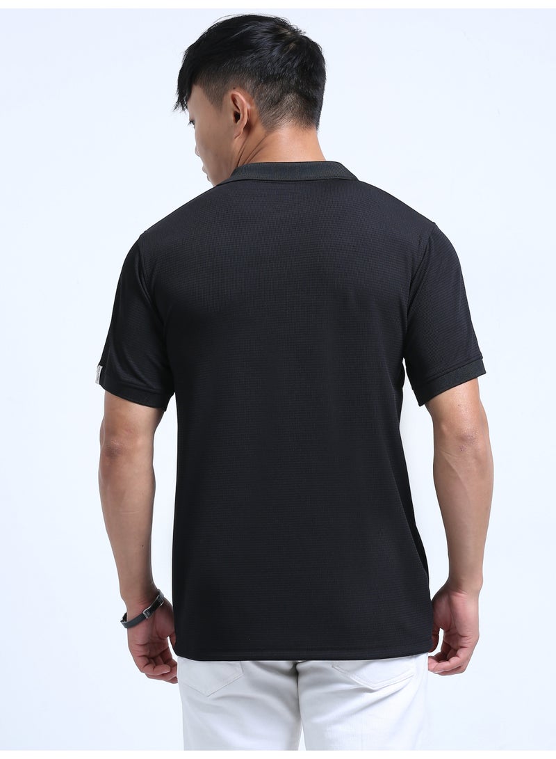 DUJE "Men's Black Polo T-Shirt | Premium Stretchable Lycra | 240 GSM Textured Knit | Smart Fit & Comfort Wear" - Image 5
