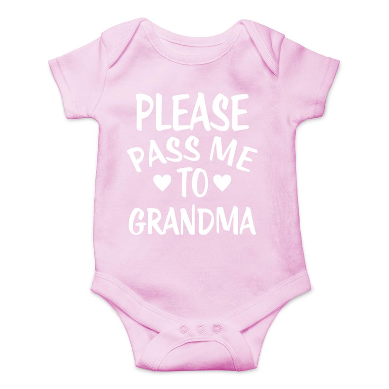 CBTwear Please Pass Me To Grandma Baby Bodysuit Funny Infant Outfit Cute Newborn Clothes Unisex Romper (6 Months, Pink) - Image 1