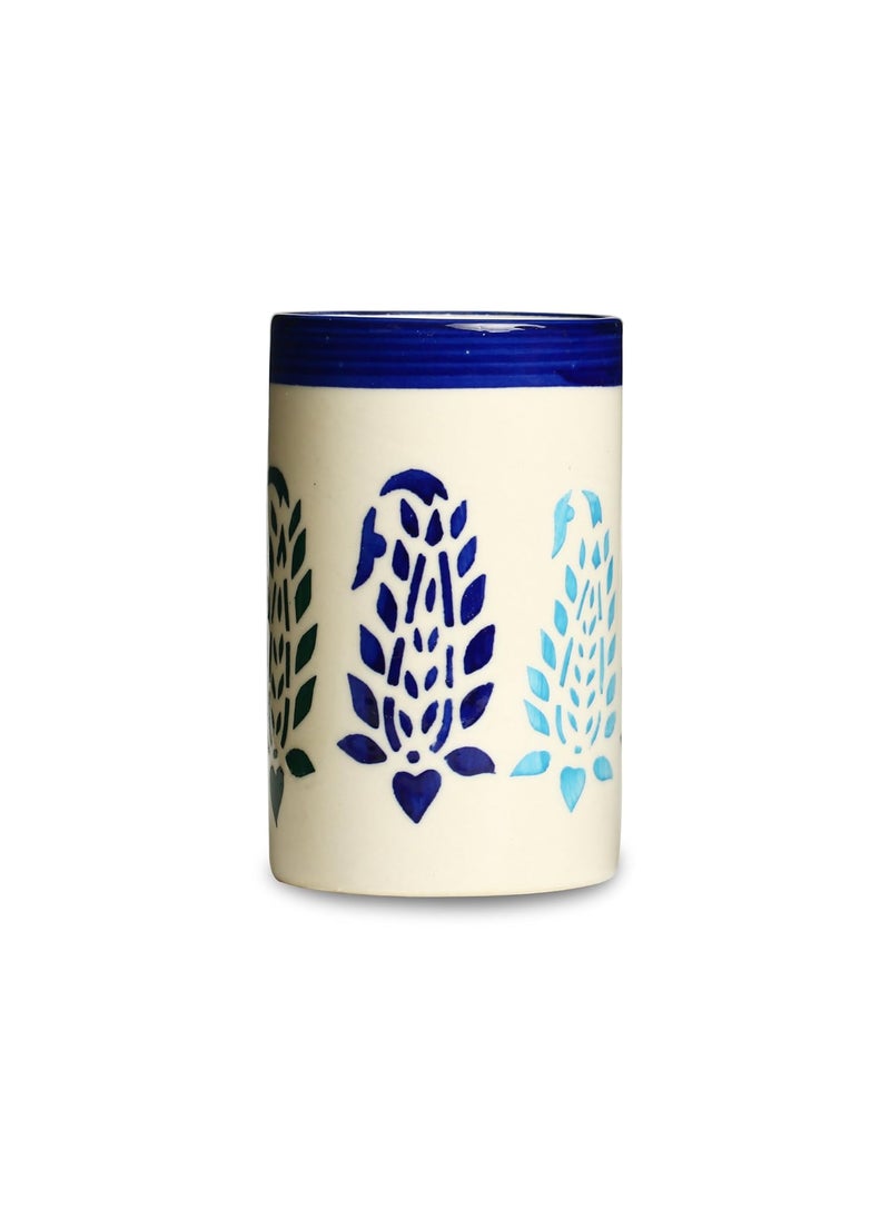 Caffeine - Caffeine Ceramic Handmade Blue boota Water Glass(300ml) Set of 6 - Image 1