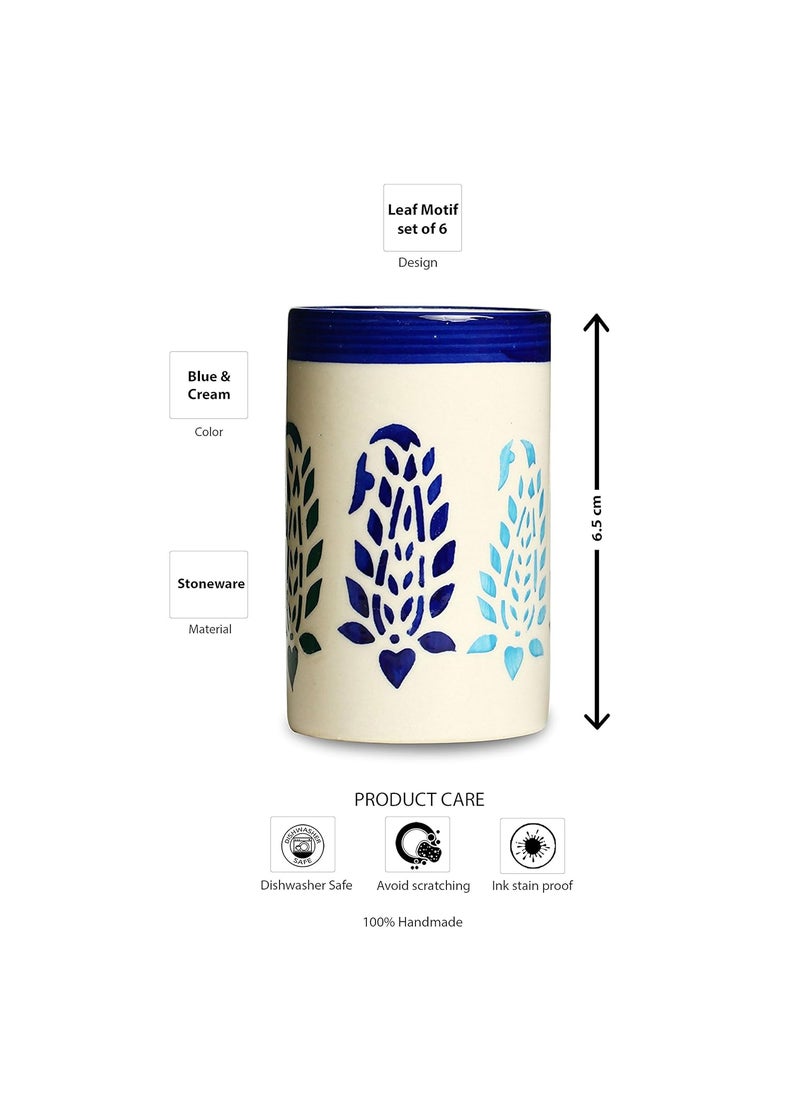 Caffeine - Caffeine Ceramic Handmade Blue boota Water Glass(300ml) Set of 6 - Image 1