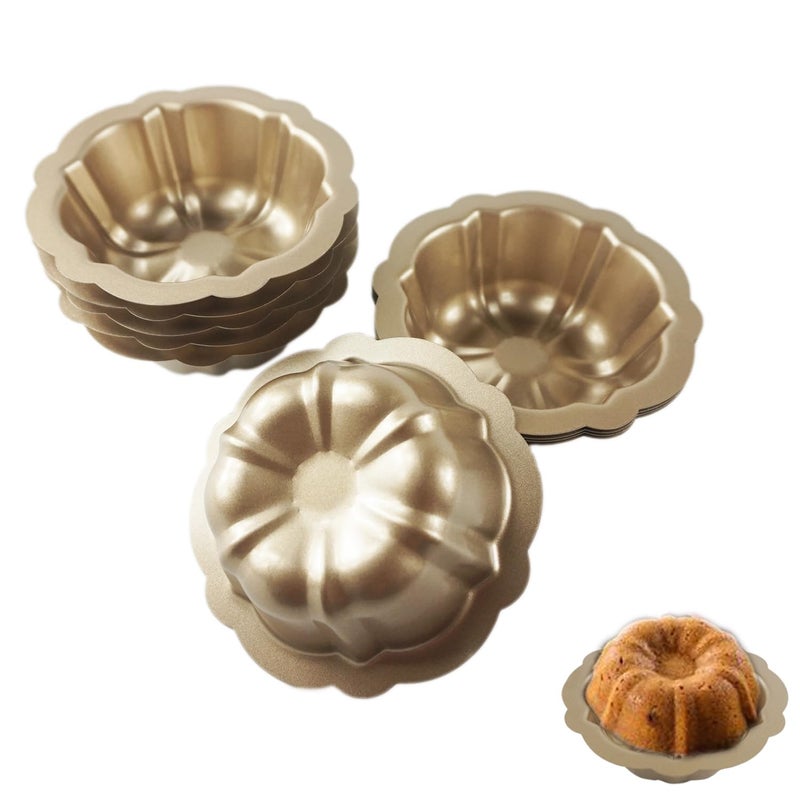 Lovedeal 10 Pack 4 Inch Mini Bundt Cake Pans For Baking  Nonstick Carbon Steel Fluted Cake Pan Set  Oven Baking Small Metal Round Pumpkin Shaped Cake Mold For Cupcake  Muffin  Brownie  Pudding - Gold - Image 4