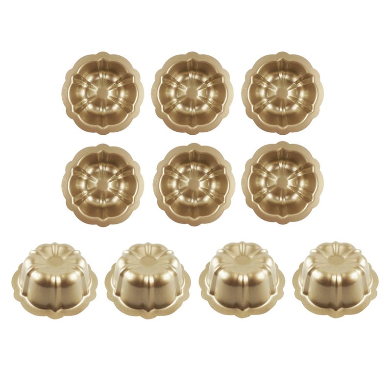 Lovedeal 10 Pack 4 Inch Mini Bundt Cake Pans For Baking  Nonstick Carbon Steel Fluted Cake Pan Set  Oven Baking Small Metal Round Pumpkin Shaped Cake Mold For Cupcake  Muffin  Brownie  Pudding - Gold - Image 1