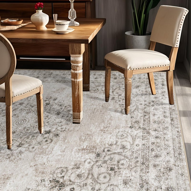 Zomfy Area Rug 6x9 Vintage Rug: Washable Indoor Medallion Rugs Low Pile Distressed Floor Carpet Retro Accent Rug for Living Room Bedroom Kitchen Dining Table Home Office(Distressed Taupe, 6'x9') - Image 3