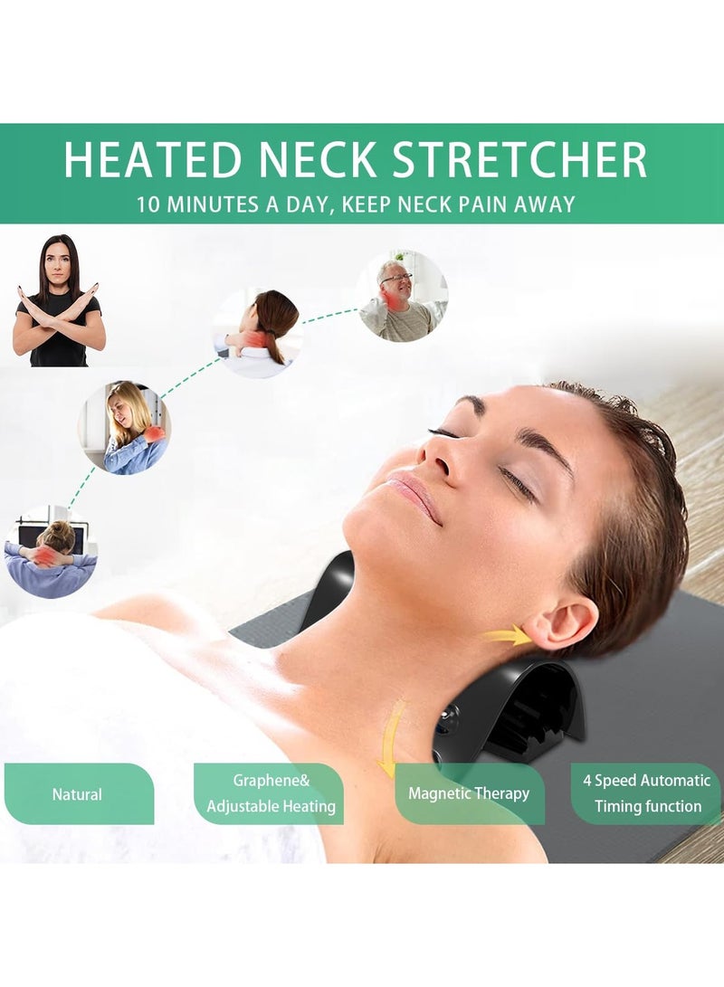 Cervical Traction Device - Heated Neck Stretcher for Instant Neck Pain Relief, Tension Headache Reduction, and TMJ Pain Relief, with Cervical Spine Pillow to Correct Neck Hump (Black) - Image 2