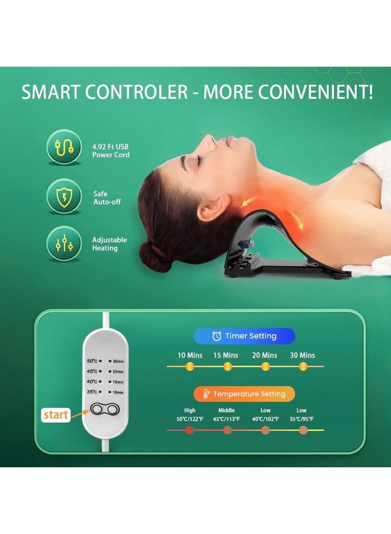 Cervical Traction Device - Heated Neck Stretcher for Instant Neck Pain Relief, Tension Headache Reduction, and TMJ Pain Relief, with Cervical Spine Pillow to Correct Neck Hump (Black) - Image 4