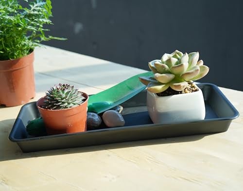 VUWEZ 2 Pack of Plastic Plant Tray Saucer Rectangular 14 inch, Plant Trays Saucers for Indoors Outdoor, Plant Water Drip Tray for Flower Pot Planter, Windowsill Plant Tray (6.8 X 14.5'', Black) - Image 4
