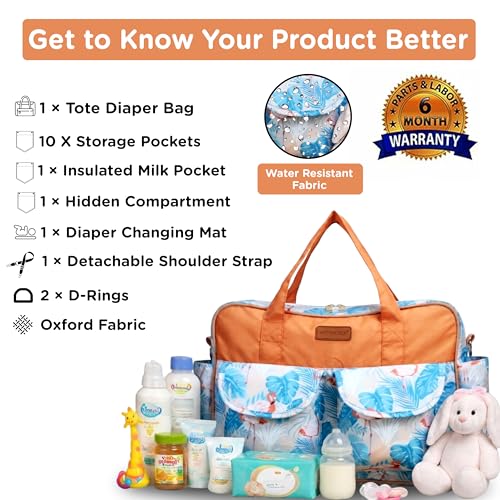 Motherly Grace Tote Diaper Bag for Mothers for Travel with Changing Mat and 6-Month Warranty | Maternity Hospital Bag for Newborn | Water-Resistant Baby Bag for mom - Flamingo - Image 2