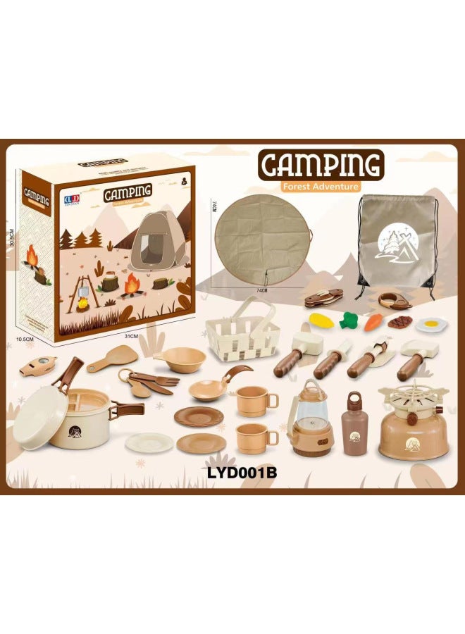 Simulation Outdoor Camping Tent Children Play House Picnic Tableware Camping Adventure Storage Mat Suit Toys-Color:Small Mat + Drawstring Pocket + Mountain Stove + Flashlight 32PCs - Image 1