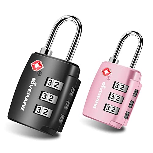 GIVERARE 2 Pack TSA Approved Travel Luggage Locks, Combination Lock Alloy Body, Keyless 3-Digit Padlocks, Travel Sentry Accepted Compatible Padlock for Gym Locker, Golf Bag Case, Backpack, Black-by GIVERARE - Image 1