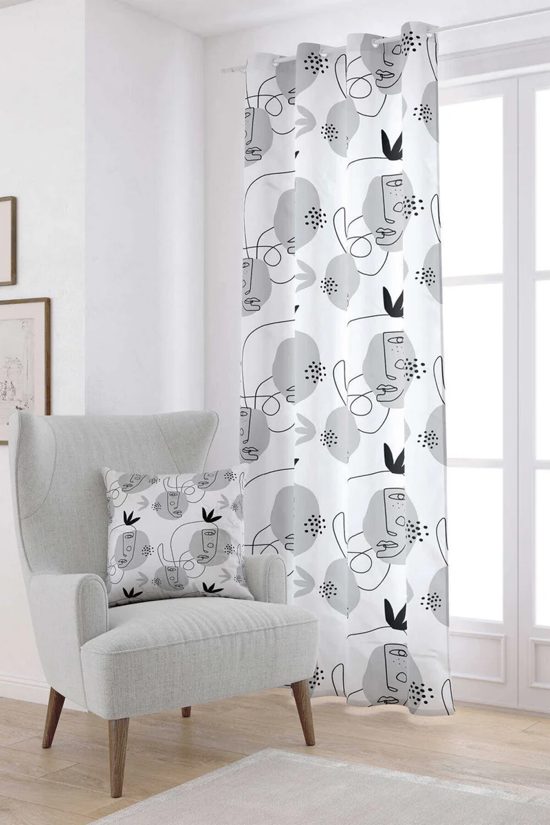 Cango Home Black Gray Modern Figure Patterned Digital Printed Curtain CGH246-PR