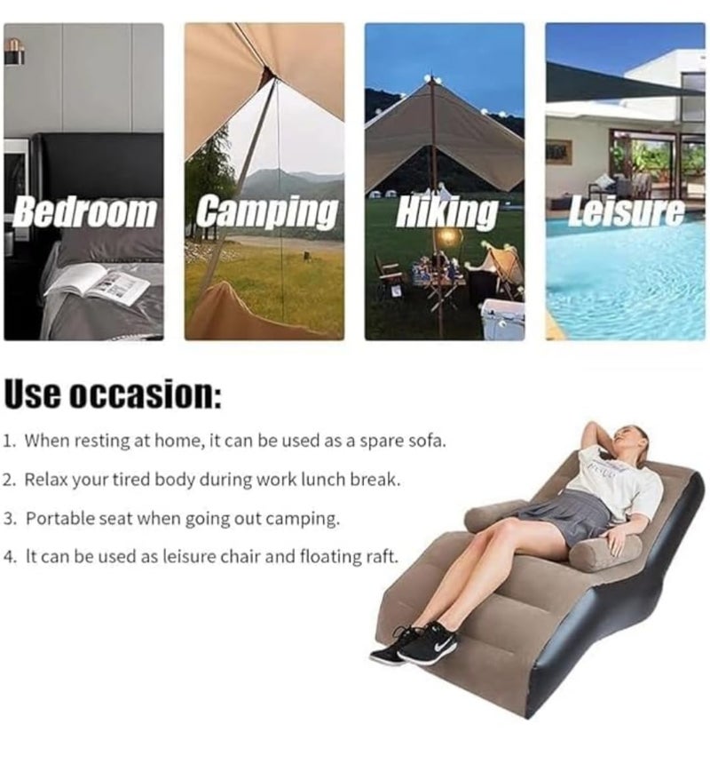 Generic Inflatable Lounge Chair PVC Soft Folding Lazy Sofa Indoor Outdoor Use Brown - Image 4