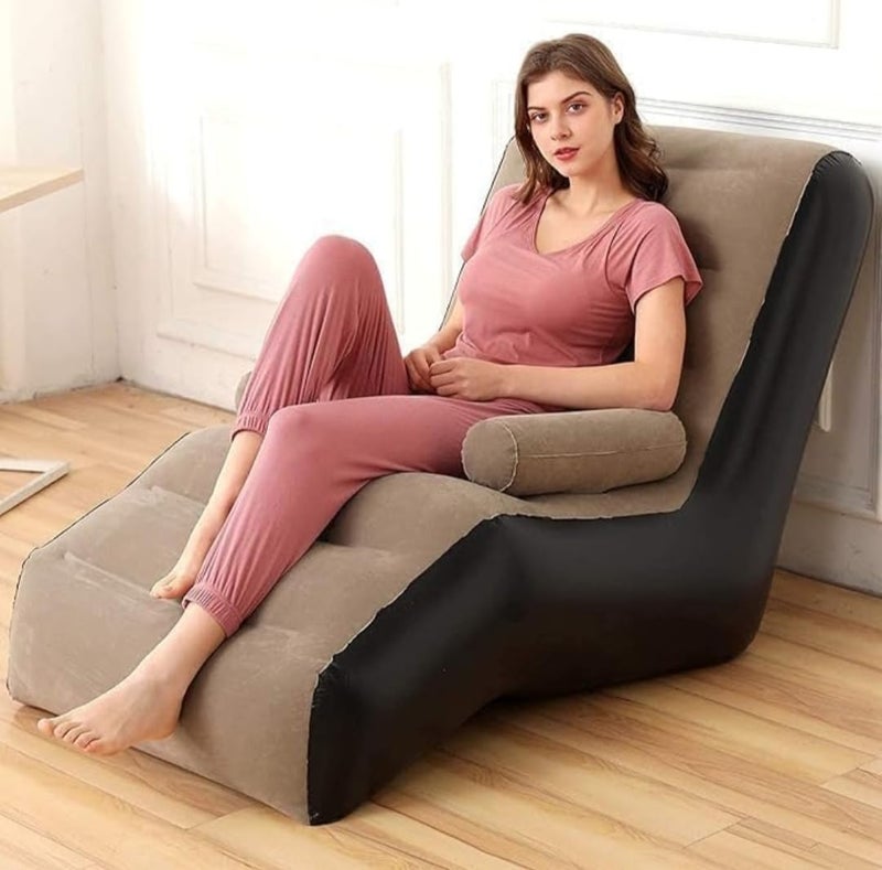 Generic Inflatable Lounge Chair PVC Soft Folding Lazy Sofa Indoor Outdoor Use Brown - Image 1