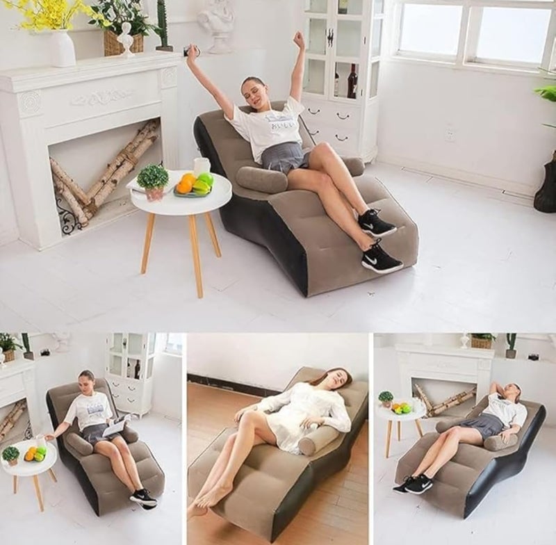 Generic Inflatable Lounge Chair PVC Soft Folding Lazy Sofa Indoor Outdoor Use Brown - Image 3