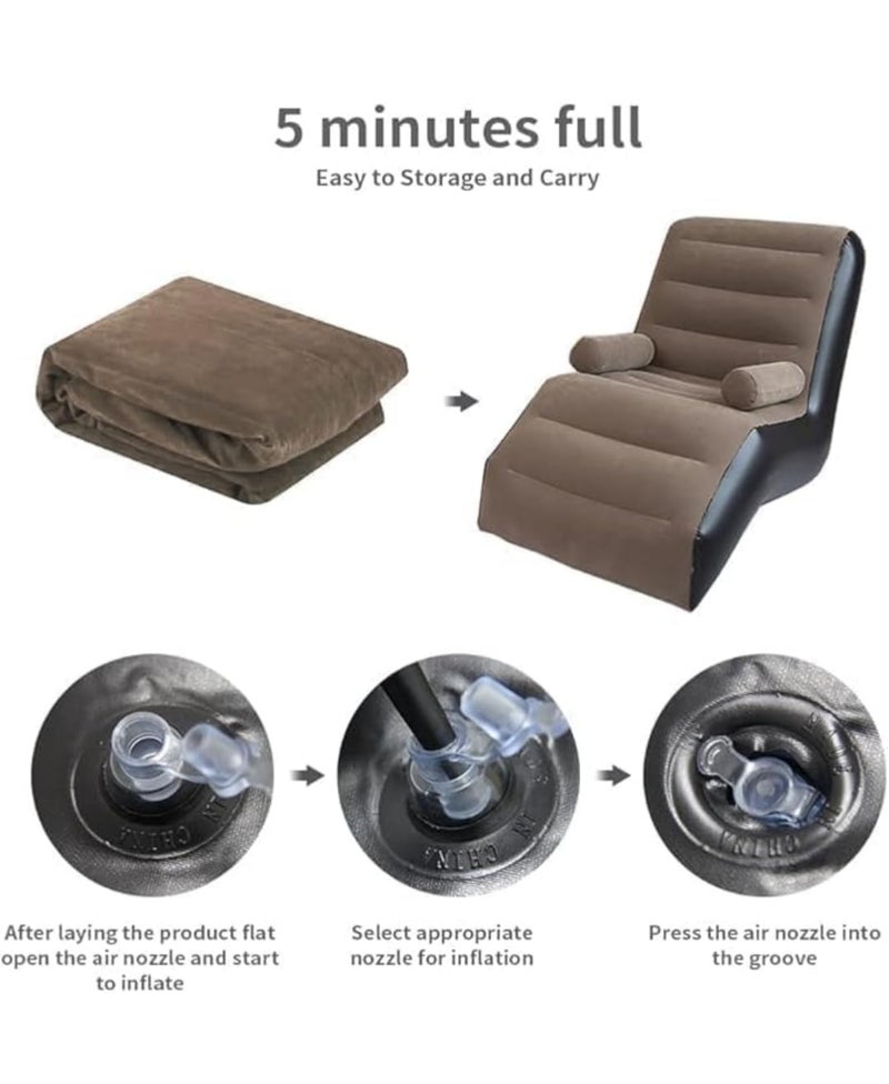 Generic Inflatable Lounge Chair PVC Soft Folding Lazy Sofa Indoor Outdoor Use Brown - Image 5