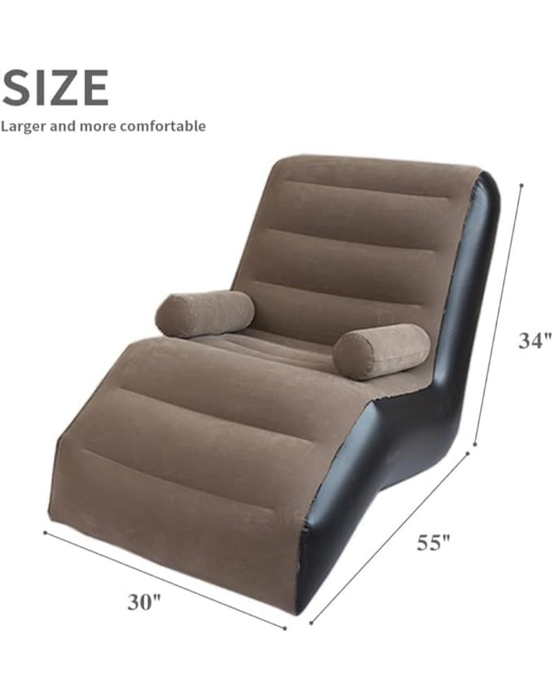 Generic Inflatable Lounge Chair PVC Soft Folding Lazy Sofa Indoor Outdoor Use Brown - Image 2