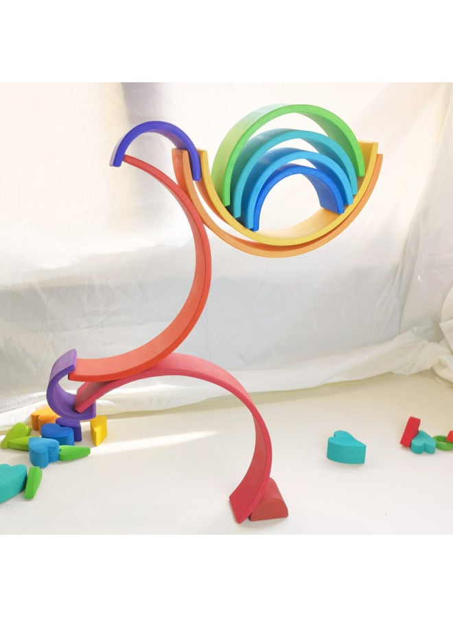 Rainbow Building Blocks Large Wooden Stacking Music Wooden Baby Early Education Children's Educational Toys A Generation Of Hair-Color:Basswood Green Rainbow Building Blocks  - Image 4