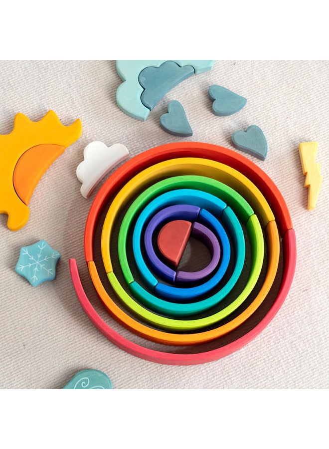 Rainbow Building Blocks Large Wooden Stacking Music Wooden Baby Early Education Children's Educational Toys A Generation Of Hair-Color:Basswood Green Rainbow Building Blocks  - Image 5