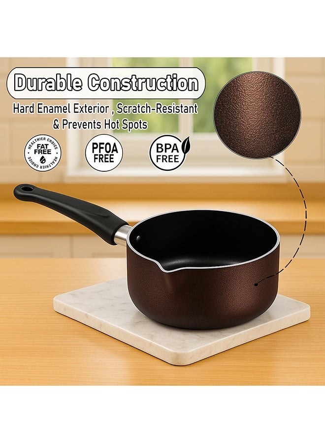 SONEX Non Stick Milk Pan with Pouring Spout – 18 cm (2.5 Ltr), Easy Pour Sauce & Tea Pan for Daily Cooking – PFOA-Free, Durable Hard Enamel, Burgundy - Image 5