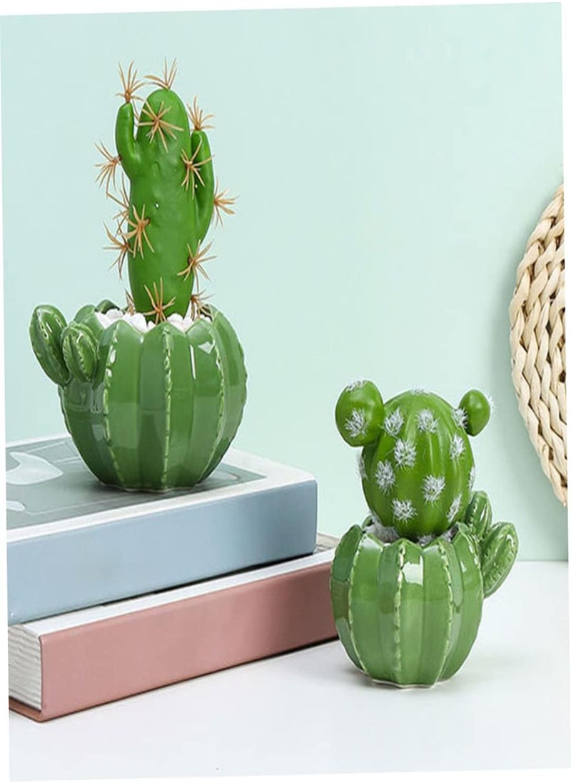 GGOOT - succulent plant pot Small plant pots indoor Mini Cactus shape Ceramic Plant Pots Small Succulent Planter Flower Pot Home Garden Decoration Green - Image 1