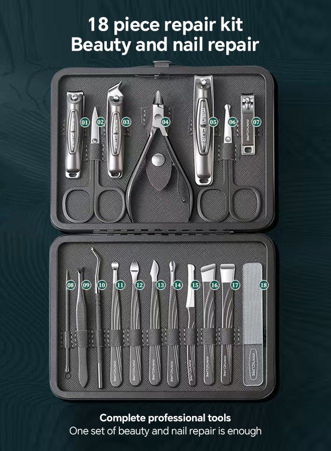 High-end manicure and nail shaping tool kit, pedicure knife set, nail clipper set, 18-piece set.  - Image 1