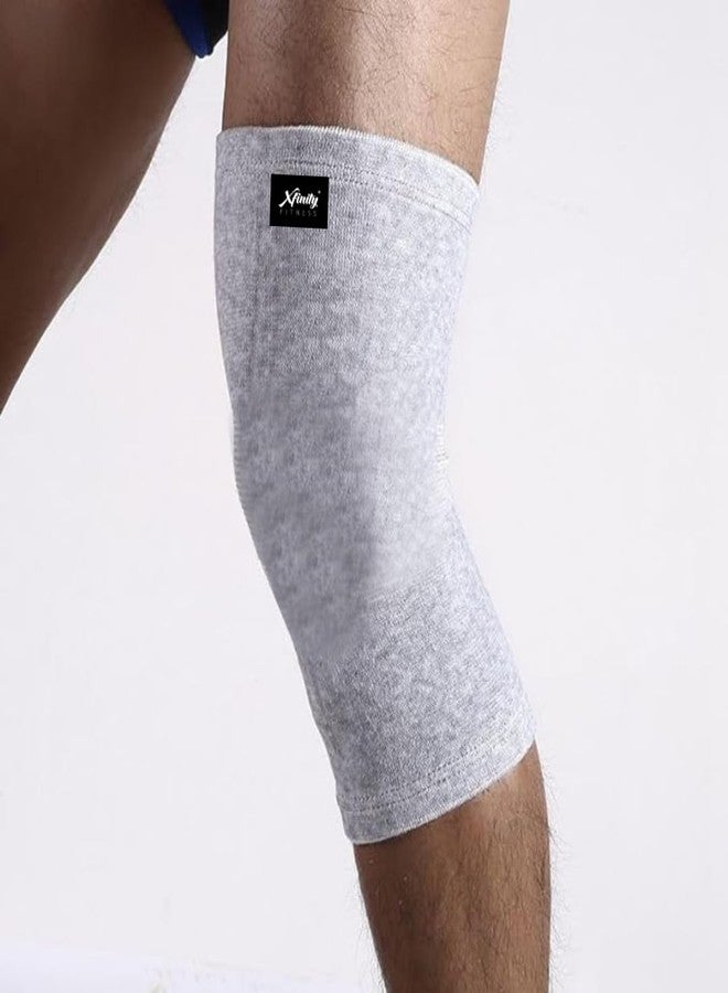 Xfinity Fitness Cotton Knee Cap Brace/Sleeves Pair - Bamboo Yarn Knee Support for Joint Pain Relief, Compression Support for Men and Women, Washable Knee Cap Guard for Sports, Gym, Running, Cycling (Grey, L) - Image 4