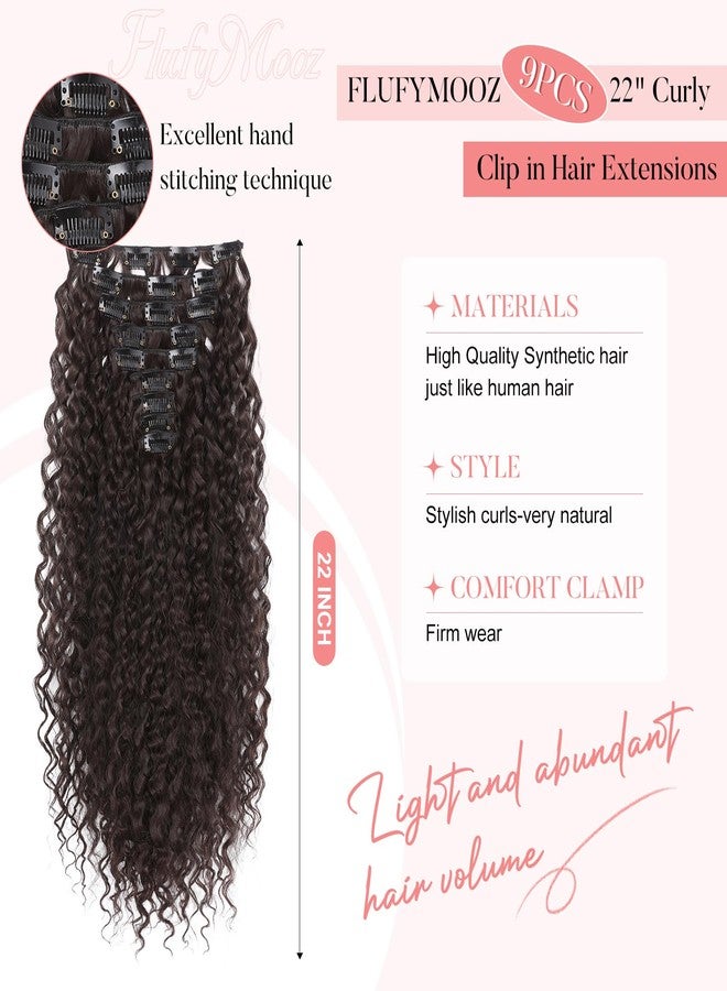 FLUFYMOOZ 9PCS Clip in Hair Extensions 22 Inch Curly Hair Extension Long Soft Synthetic Hairpieces for Women (Dark Reddish Brown) - Image 2