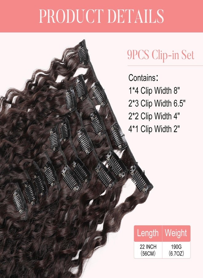 FLUFYMOOZ 9PCS Clip in Hair Extensions 22 Inch Curly Hair Extension Long Soft Synthetic Hairpieces for Women (Dark Reddish Brown) - Image 3