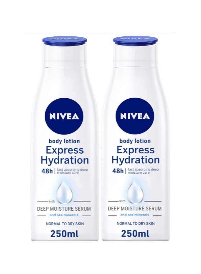 NIVEA Body Lotion Normal & Dry Skin, Express Hydration Sea Minerals, 2x250ml - Image 1