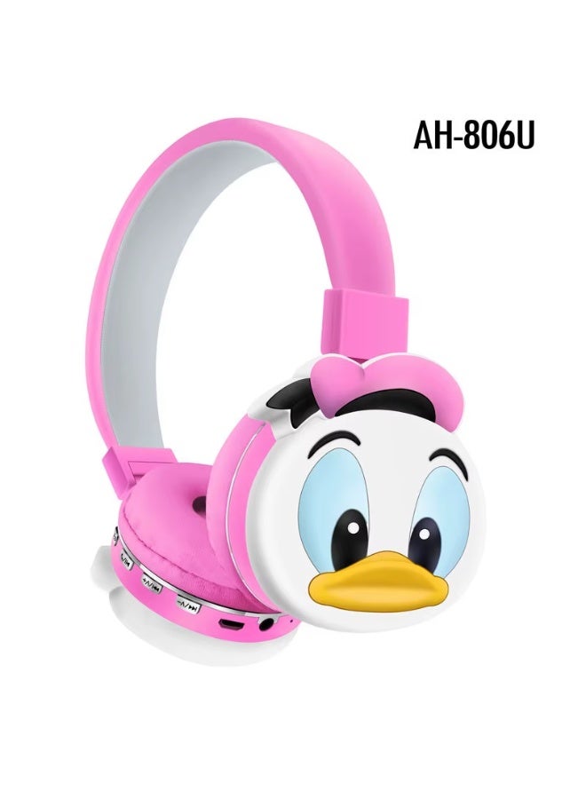 سماعة اطفال لاسلكية【سماعة اطفال 】بتصميم كرتوني لطيف【سماعات اطفال بلوتوث】 سماعة بلوتوث وردي مريحة وخفيفة مع دعم MP3 وFM - Image 1