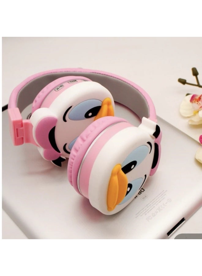 سماعة اطفال لاسلكية【سماعة اطفال 】بتصميم كرتوني لطيف【سماعات اطفال بلوتوث】 سماعة بلوتوث وردي مريحة وخفيفة مع دعم MP3 وFM - Image 2