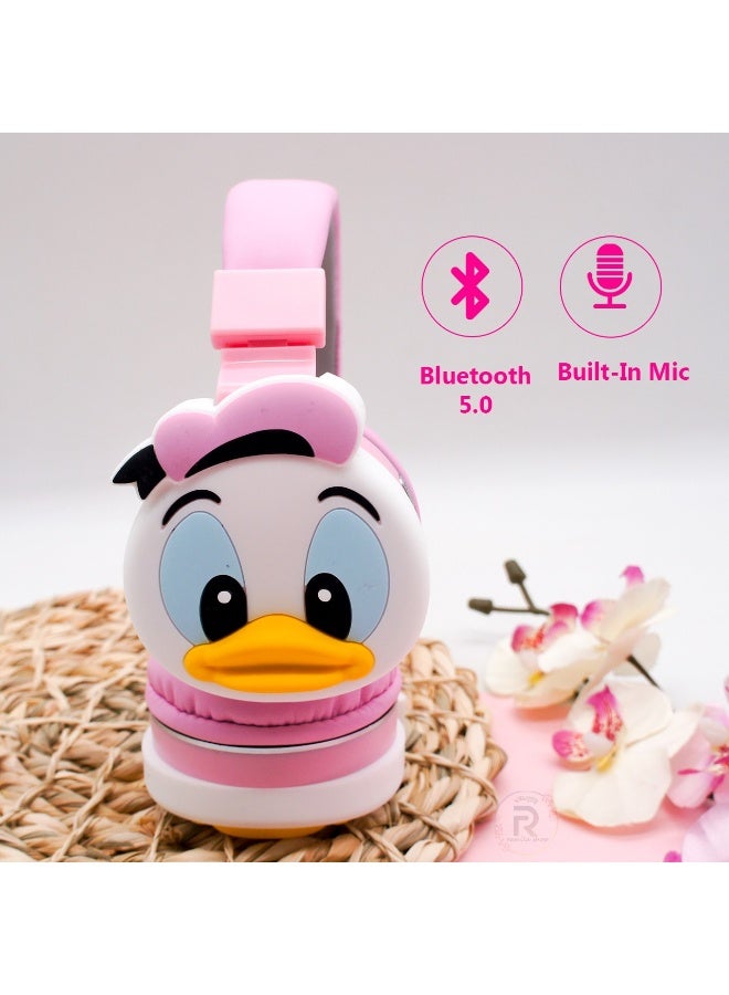 سماعة اطفال لاسلكية【سماعة اطفال 】بتصميم كرتوني لطيف【سماعات اطفال بلوتوث】 سماعة بلوتوث وردي مريحة وخفيفة مع دعم MP3 وFM - Image 4