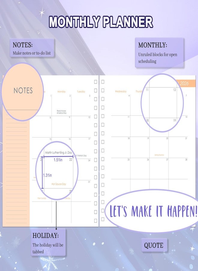 CAGIE 2026 Monthly Planners from December 2025 to December 2026 Hardcover Spiral Bound Calendar Fluttering Butterfly Planner for Women with Stickers, Elastic Closure, Inner Pocket 8.3 x 9.1, Pruple - Image 2