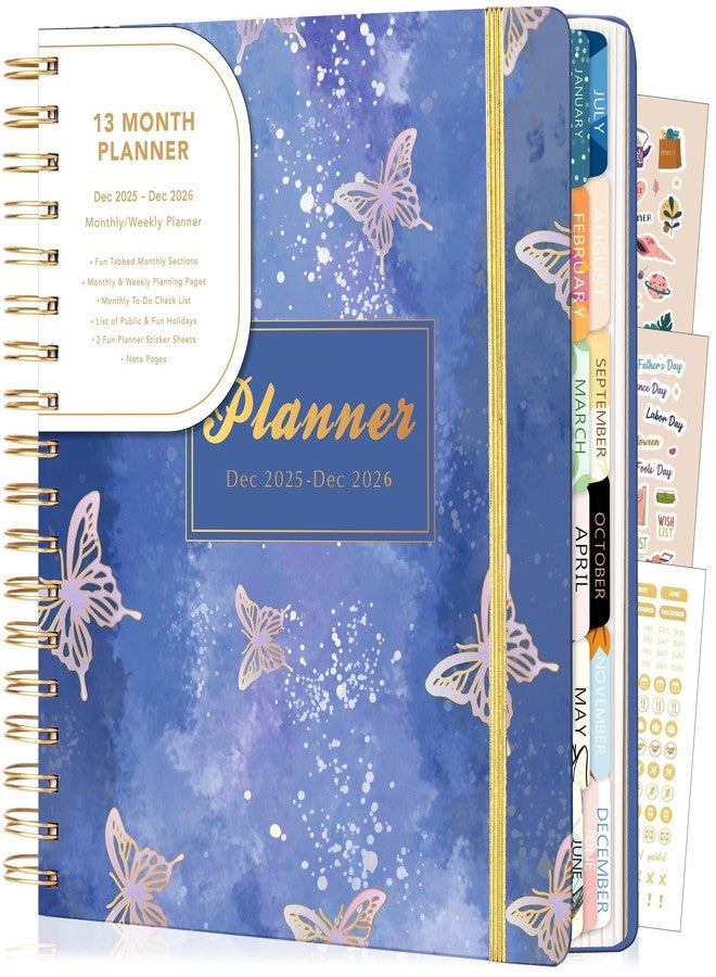 CAGIE 2026 Monthly Planners from December 2025 to December 2026 Hardcover Spiral Bound Calendar Fluttering Butterfly Planner for Women with Stickers, Elastic Closure, Inner Pocket 8.3 x 9.1, Pruple - Image 1