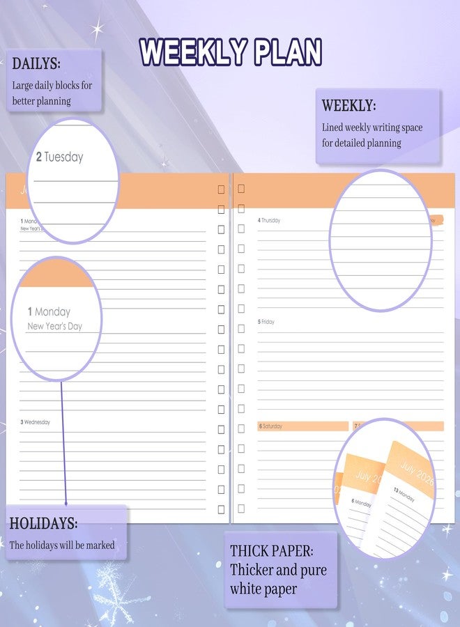 CAGIE 2026 Monthly Planners from December 2025 to December 2026 Hardcover Spiral Bound Calendar Fluttering Butterfly Planner for Women with Stickers, Elastic Closure, Inner Pocket 8.3 x 9.1, Pruple - Image 3