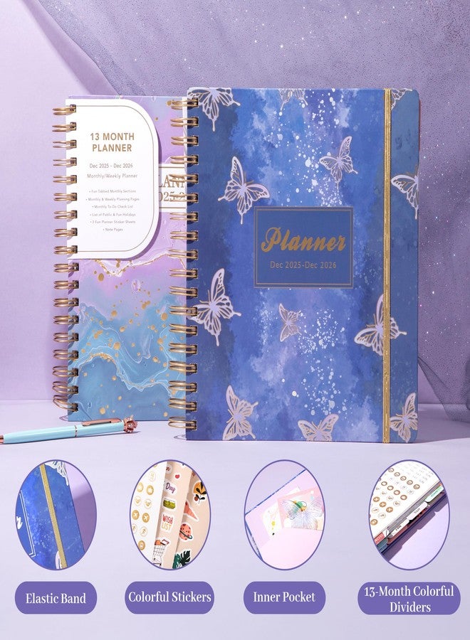 CAGIE 2026 Monthly Planners from December 2025 to December 2026 Hardcover Spiral Bound Calendar Fluttering Butterfly Planner for Women with Stickers, Elastic Closure, Inner Pocket 8.3 x 9.1, Pruple - Image 4