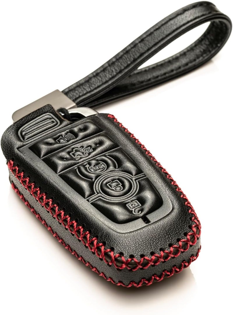 Vitodeco Genuine Leather Smart Key Fob Case Cover Protector Compatible with Lincoln Aviator, Corsair, Nautilus, Navigator (2020-2026 Models) - 5 Buttons, Black/Red - Image 1