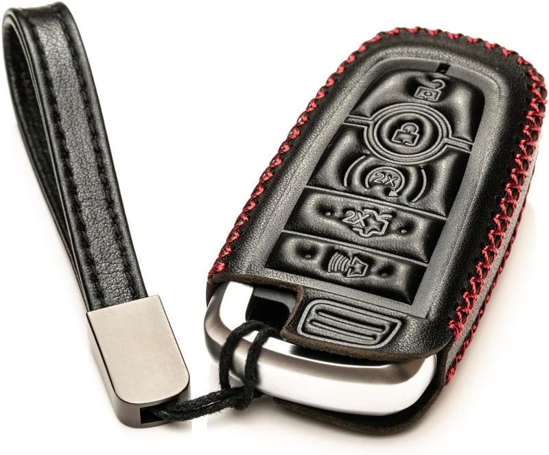 Vitodeco Genuine Leather Smart Key Fob Case Cover Protector Compatible with Lincoln Aviator, Corsair, Nautilus, Navigator (2020-2026 Models) - 5 Buttons, Black/Red - Image 2