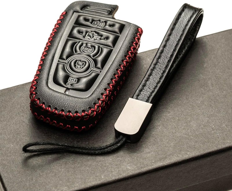 Vitodeco Genuine Leather Smart Key Fob Case Cover Protector Compatible with Lincoln Aviator, Corsair, Nautilus, Navigator (2020-2026 Models) - 5 Buttons, Black/Red - Image 5