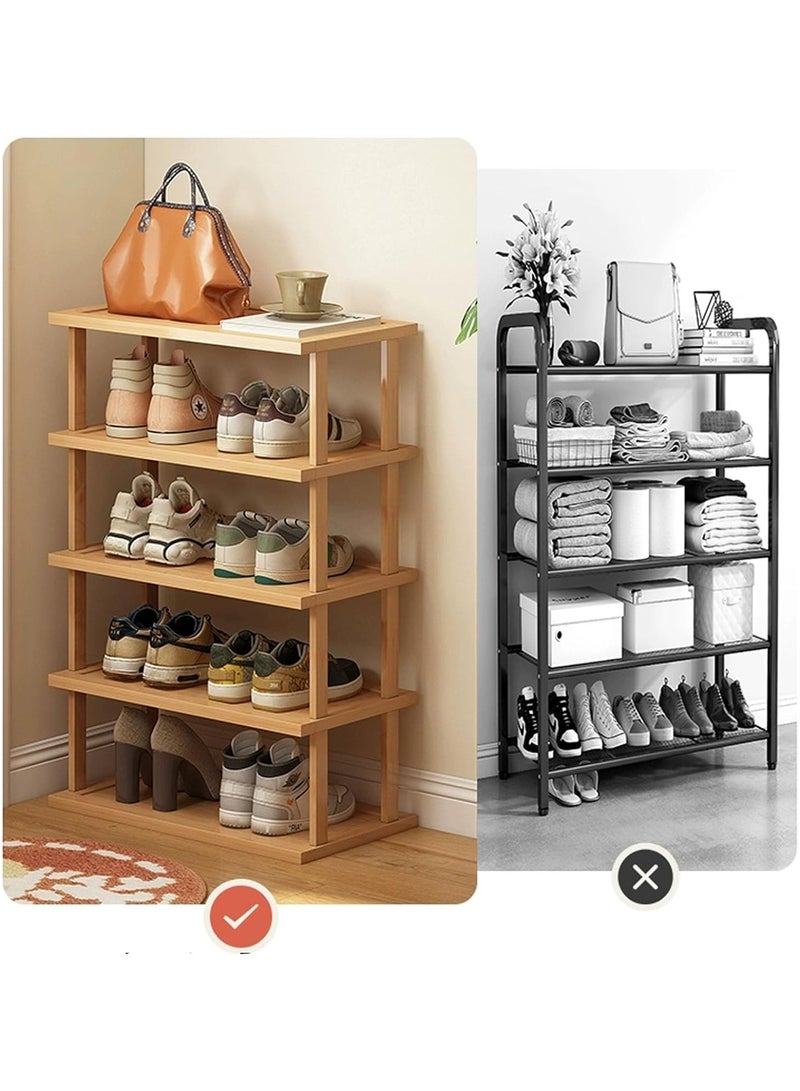 LINGWEI Narrow Bamboo Shoe Rack Tall Vertical Shoe Shelf for Small Spaces 5/6-Tier Freestanding Shoe Storage Organizer for Entryway, Closet, Bedroom, Hallway – Space-Saving Multi-Layer - Image 5