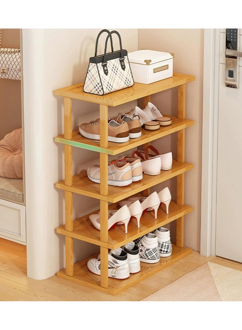 LINGWEI Narrow Bamboo Shoe Rack Tall Vertical Shoe Shelf for Small Spaces 5/6-Tier Freestanding Shoe Storage Organizer for Entryway, Closet, Bedroom, Hallway – Space-Saving Multi-Layer - Image 3