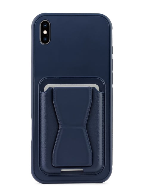 Leather back cover with card wallet Foldable Shockpoof Case compatible with Iphone X/Xs (Blue)
