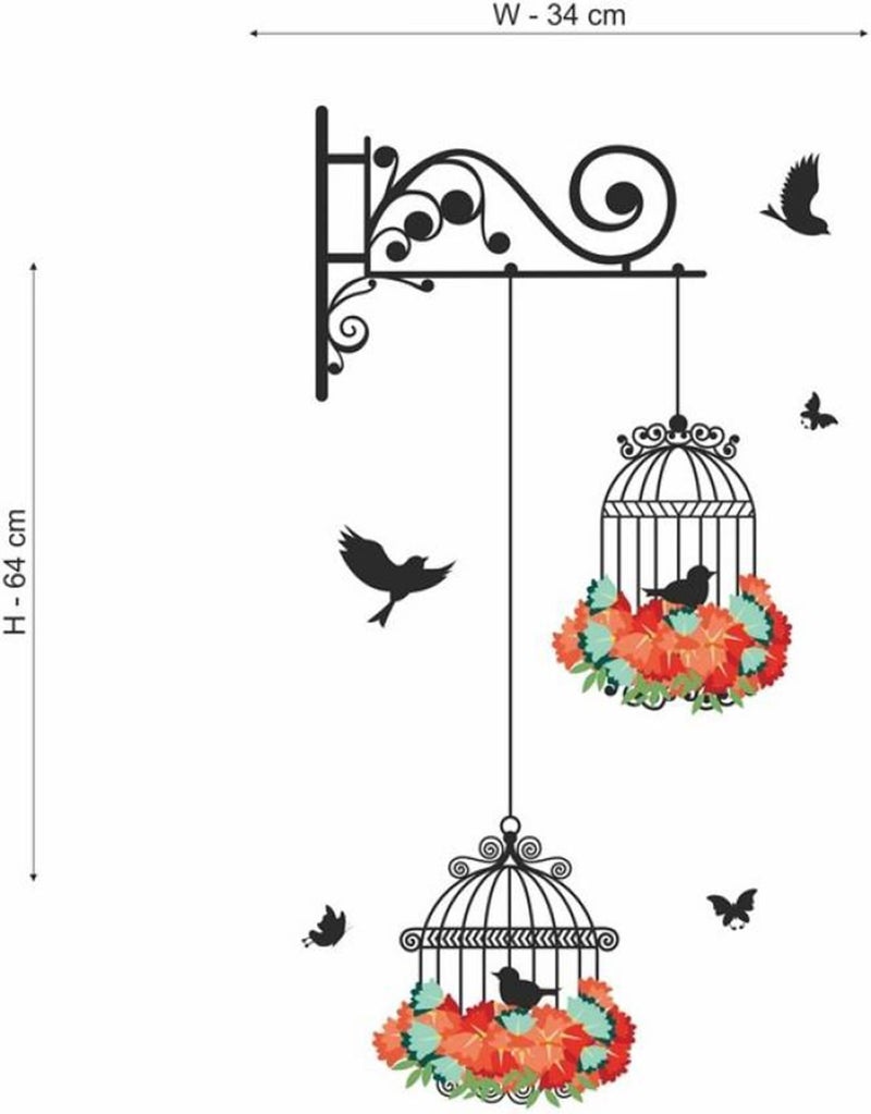 Decals Design 'Hanging Birds Cage with Flowers' Wall Sticker (PVC Vinyl, 50 cm x 70 cm) - Image 2