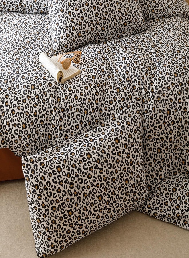 CLOTHKNOW Cheetah Print Queen Comforter Set 3Pcs Animal Leopard Bedding Comforter Sets Soft Black Brown Bedding Sets with 2 x Pillowcases Queen Size - Image 4