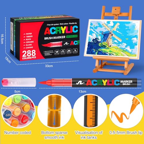 Amamao 288 Colors Acrylic Paint Markers, Soft Brush Tip Pens and Markers, Acrylic Paint Pens for Wood, Stone, Canvas, Glass, Fabric, Egg, Rock Painting and DIY Crafts Art Supplies (288 BOX) - Image 3