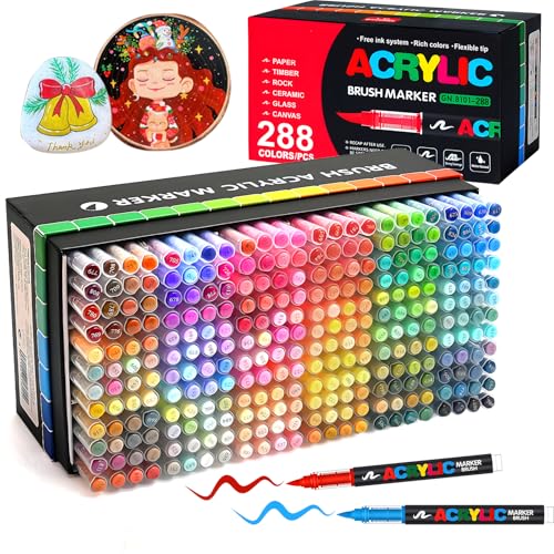 Amamao 288 Colors Acrylic Paint Markers, Soft Brush Tip Pens and Markers, Acrylic Paint Pens for Wood, Stone, Canvas, Glass, Fabric, Egg, Rock Painting and DIY Crafts Art Supplies (288 BOX) - Image 1