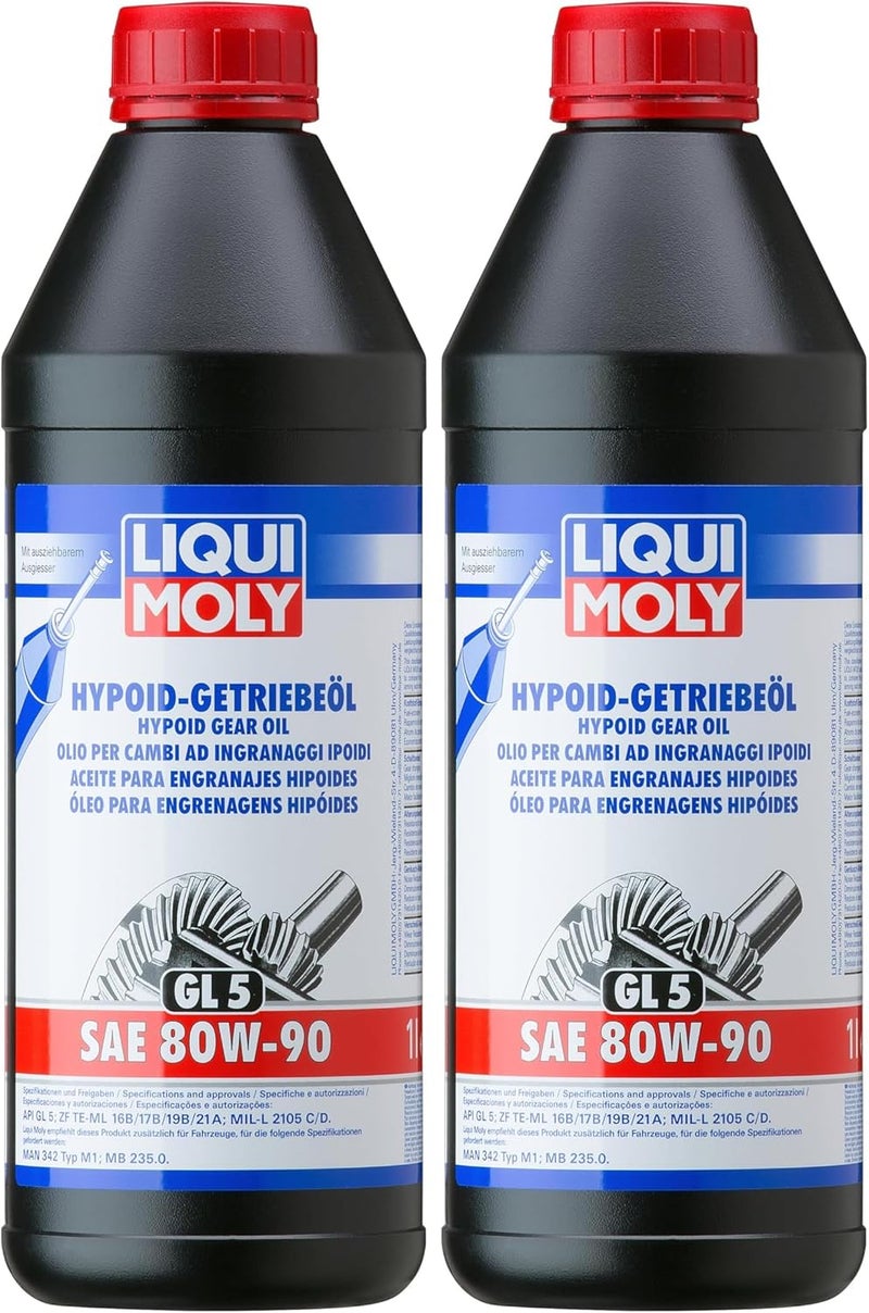 زيت تروس هيبويد من Liqui Moly، ماركة Gl5، درجة اللزوجة 80W90، سعة 1 لتر (عبوة تحتوي على 2 عبوات) - Image 1