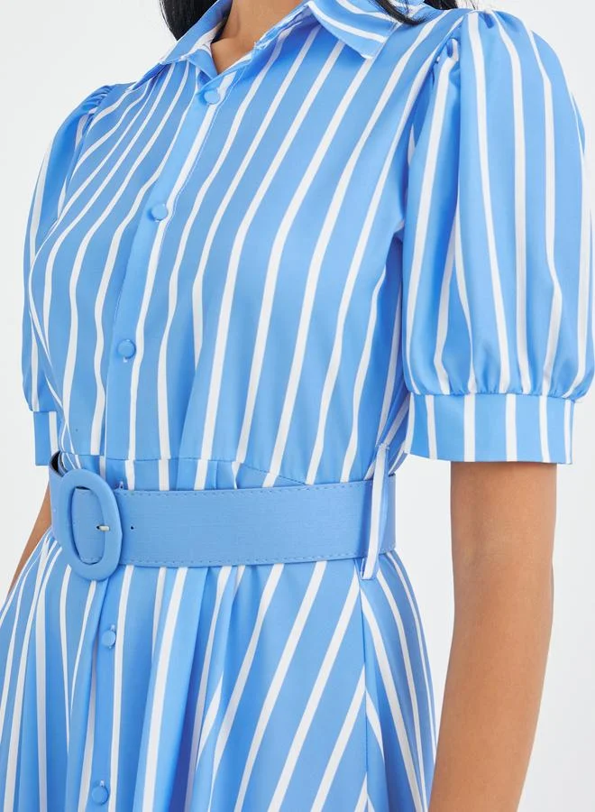 Take Two Take Two Striped Puff Sleeve Buttoned Maxi Dress