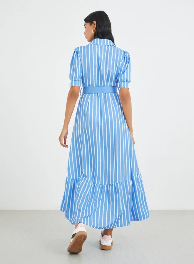 Take Two Take Two Striped Puff Sleeve Buttoned Maxi Dress