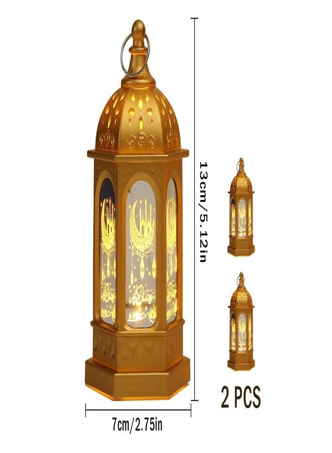 هيتوبين مجموعة زينة رمضان من قطعتين من هيتوبين، فانوس شموع رمضاني، مصباح عيد مبارك LED، زينة فانوس رمضاني، مصباح رمضاني معلق، لتزيين طاولة المنزل، لوازم حفلات إبداعية (ذهبي) - Image 3
