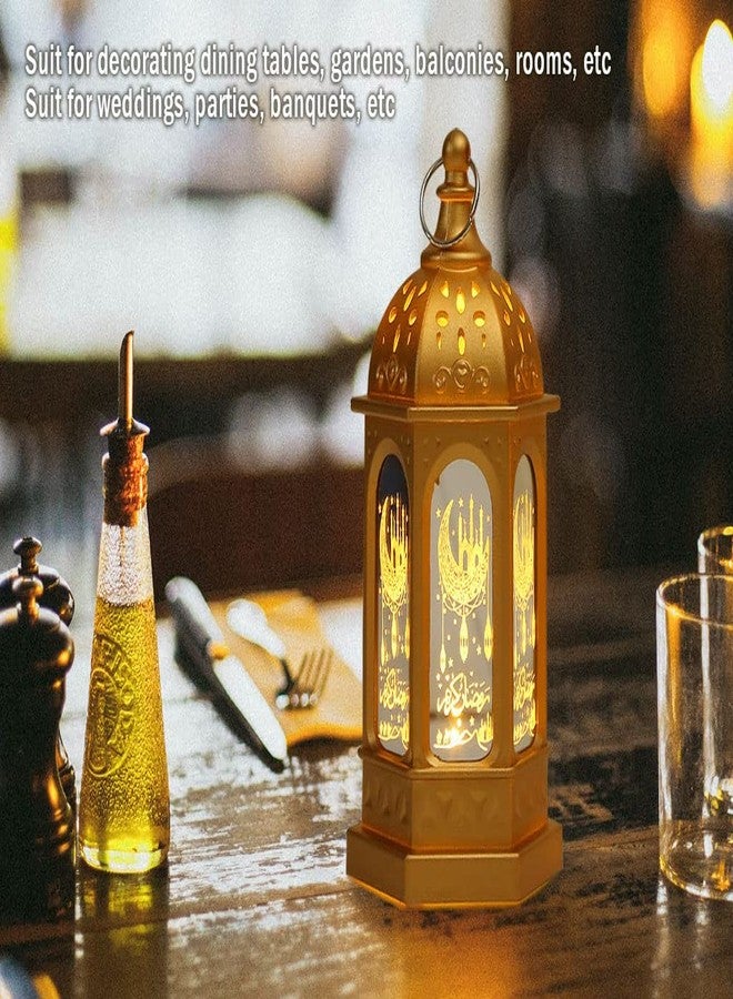 هيتوبين مجموعة زينة رمضان من قطعتين من هيتوبين، فانوس شموع رمضاني، مصباح عيد مبارك LED، زينة فانوس رمضاني، مصباح رمضاني معلق، لتزيين طاولة المنزل، لوازم حفلات إبداعية (ذهبي) - Image 5